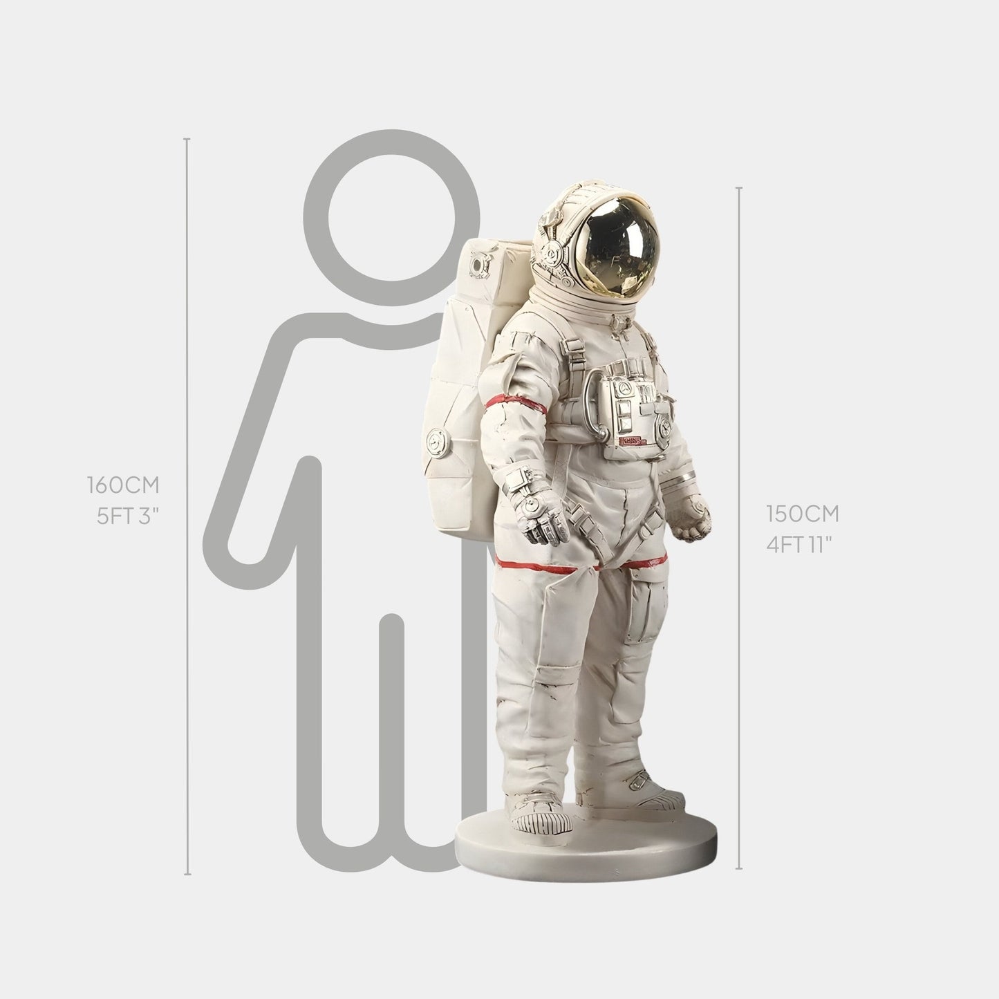 Grande Sculpture d'Astronaute en Espace Blanc Nuageux - 150 cm