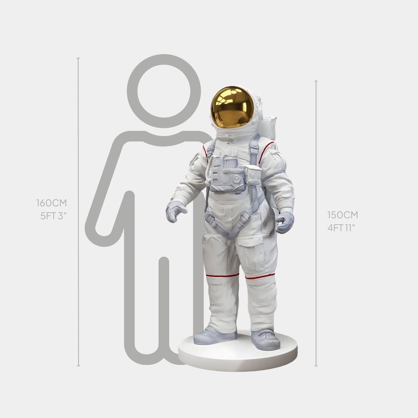 Sculpture d'Astronaute Blanc dans l'Espace Debout - 150cm