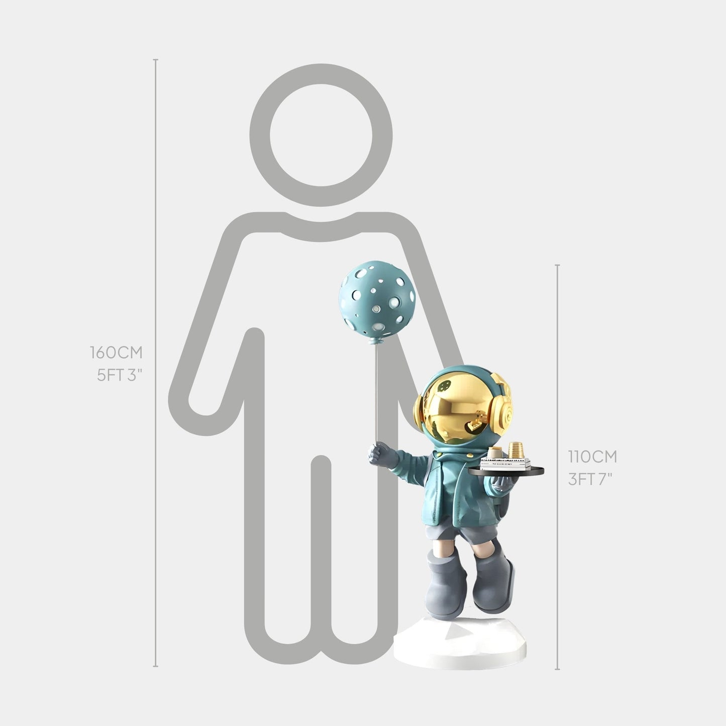 Sculpture de ballon astronaute majordome bleu galactique moyen - 110 cm