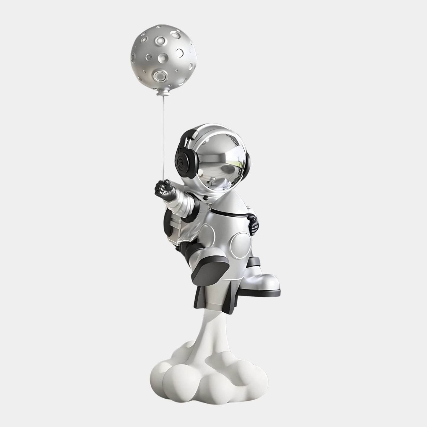 Sculpture en ballon Astronaute fusée argent lunaire moyen - 95 cm