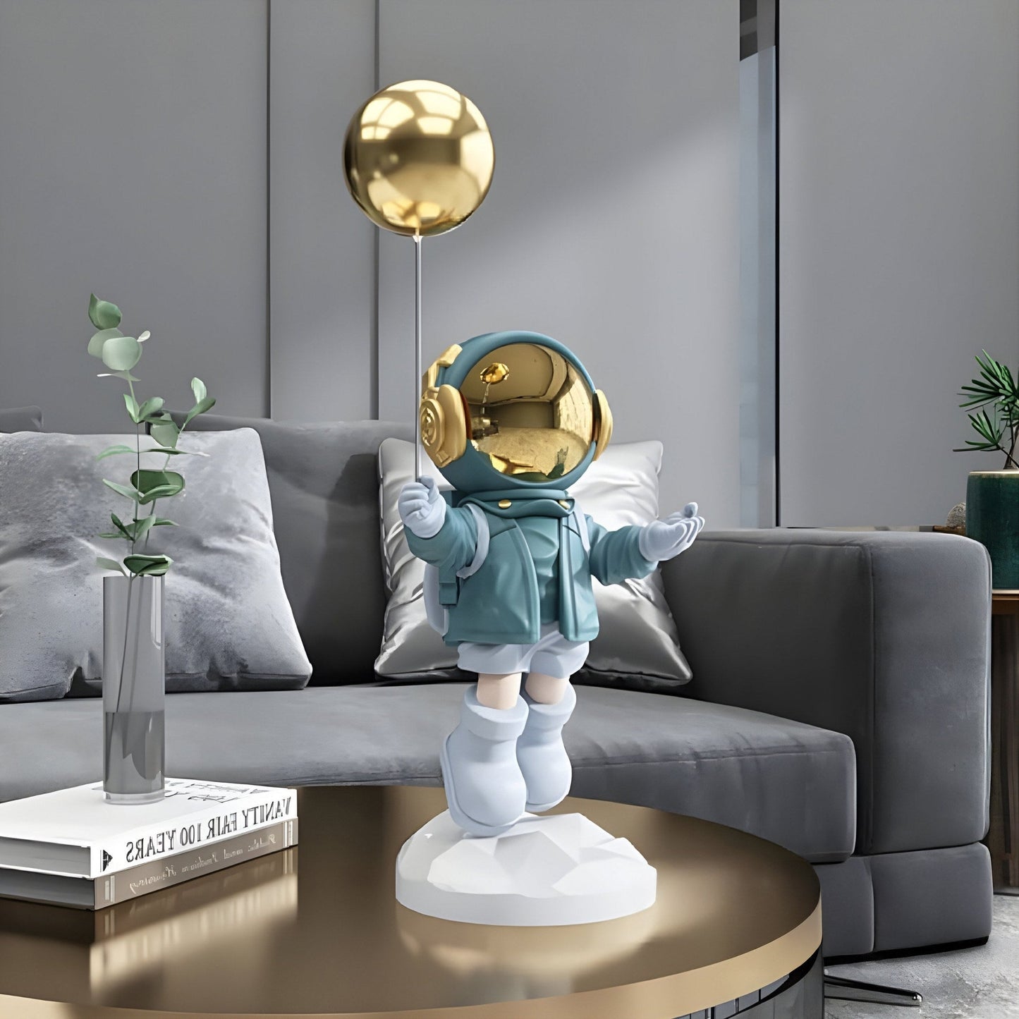 Petite Sculpture de Ballon Astronaute Bleu Galactique - 55 cm