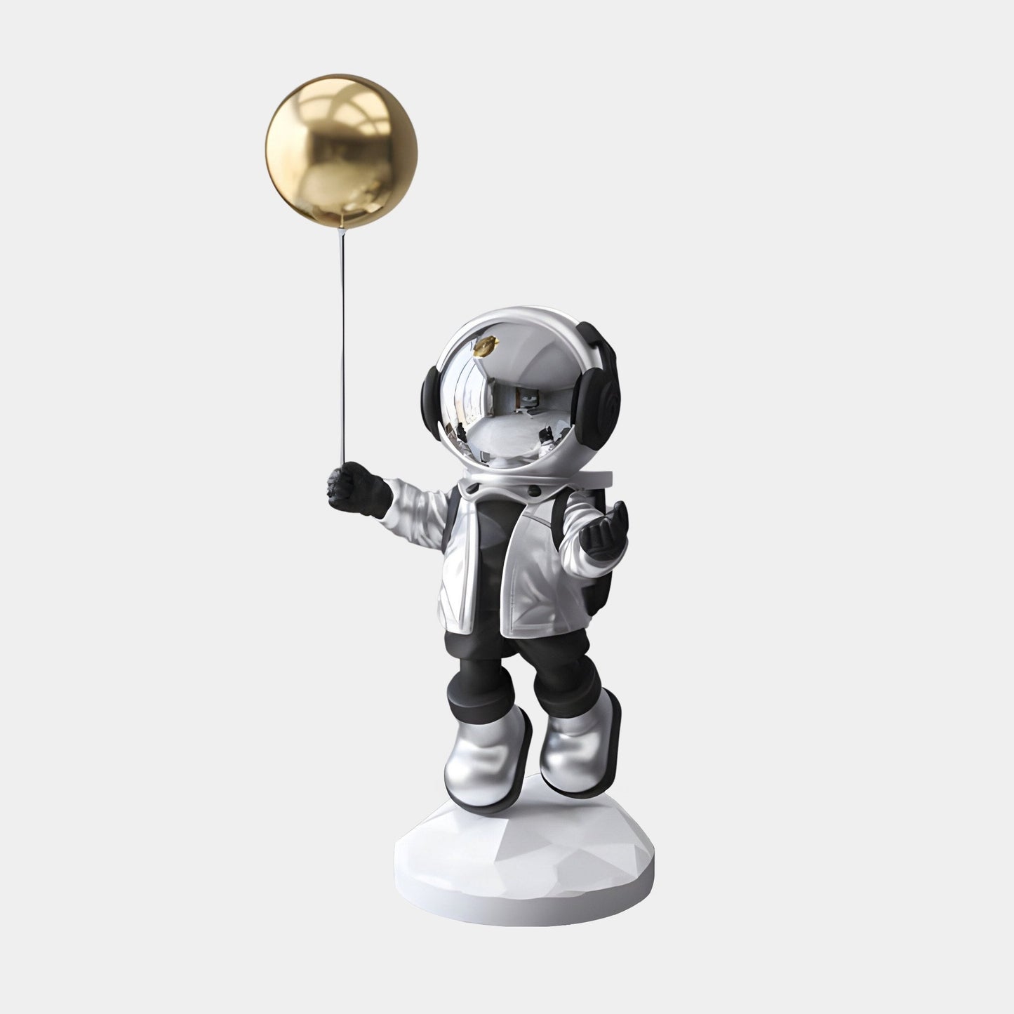 Petite Sculpture de Ballon Astronaute en Argent Lunaire - 55cm