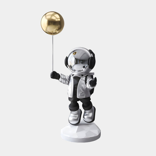 Petite Sculpture de Ballon Astronaute en Argent Lunaire - 55cm