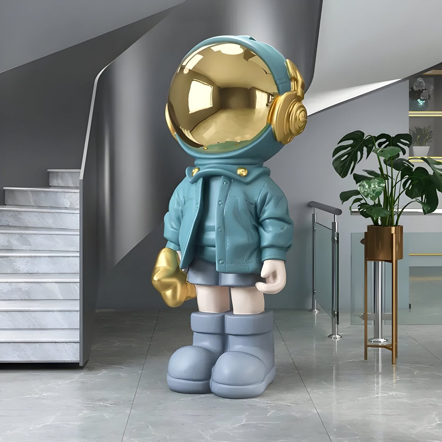 Grande Sculpture Astronaute Beats Bleue Galactique - 150cm