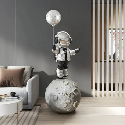Grande Sculpture Astronaute en Ballon Argent Lunaire - 140cm