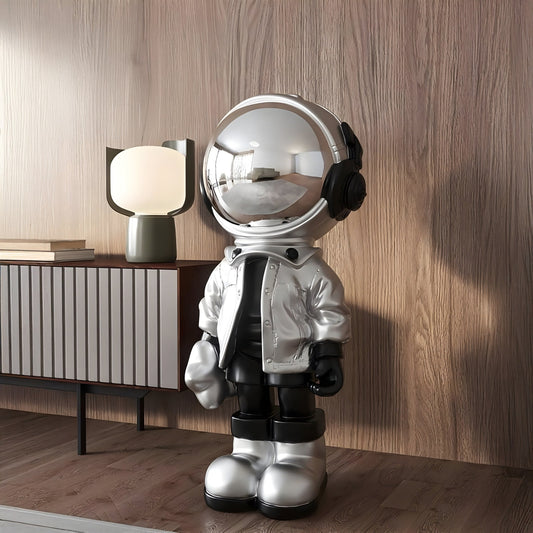 Grande Sculpture Astronaute en Argent Lunaire - 150cm