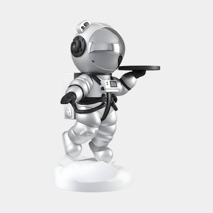 Sculpture de Majordome Astronaute en Argent Astral de Taille Moyenne - 90 cm