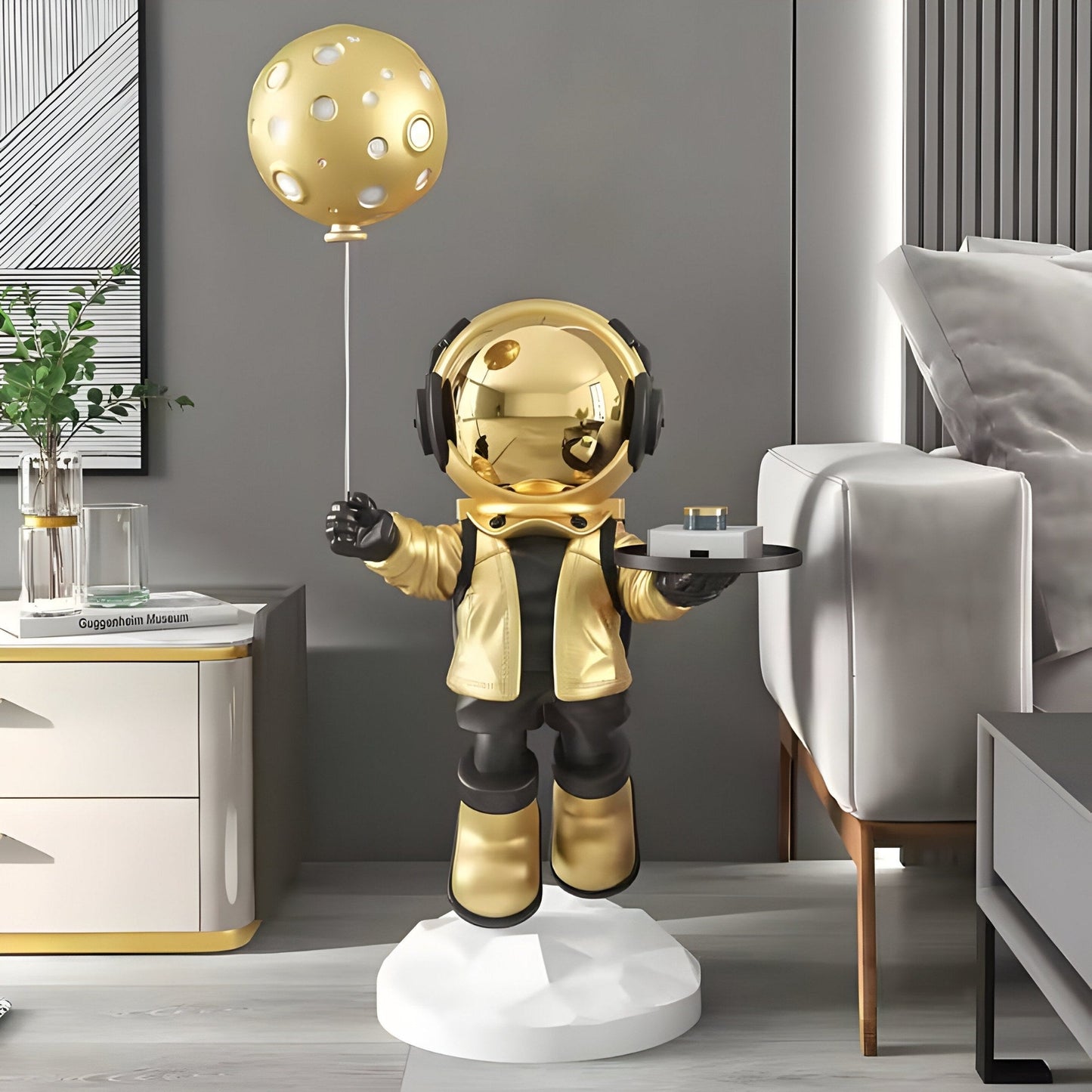 Sculpture de ballon astronaute majordome en or céleste moyen - 110 cm
