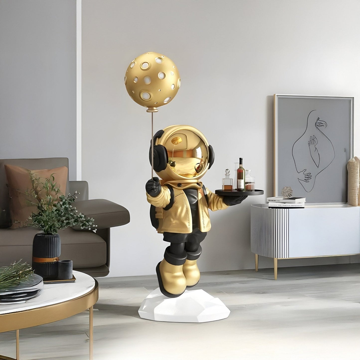 Sculpture de ballon astronaute majordome en or céleste moyen - 80cm