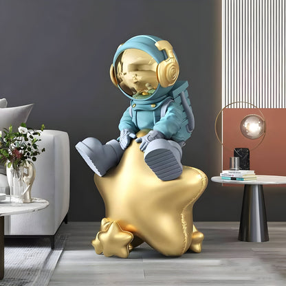 Sculpture d'Astronaute en Bleu Galactique de Taille Moyenne - 90 cm