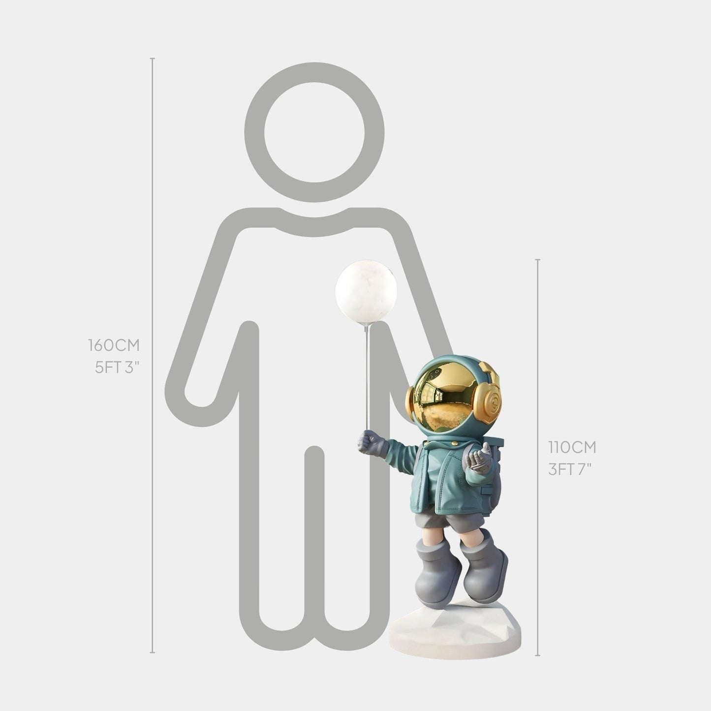 Sculpture de ballon lumineux d'astronaute galactique bleu moyen - 110 cm