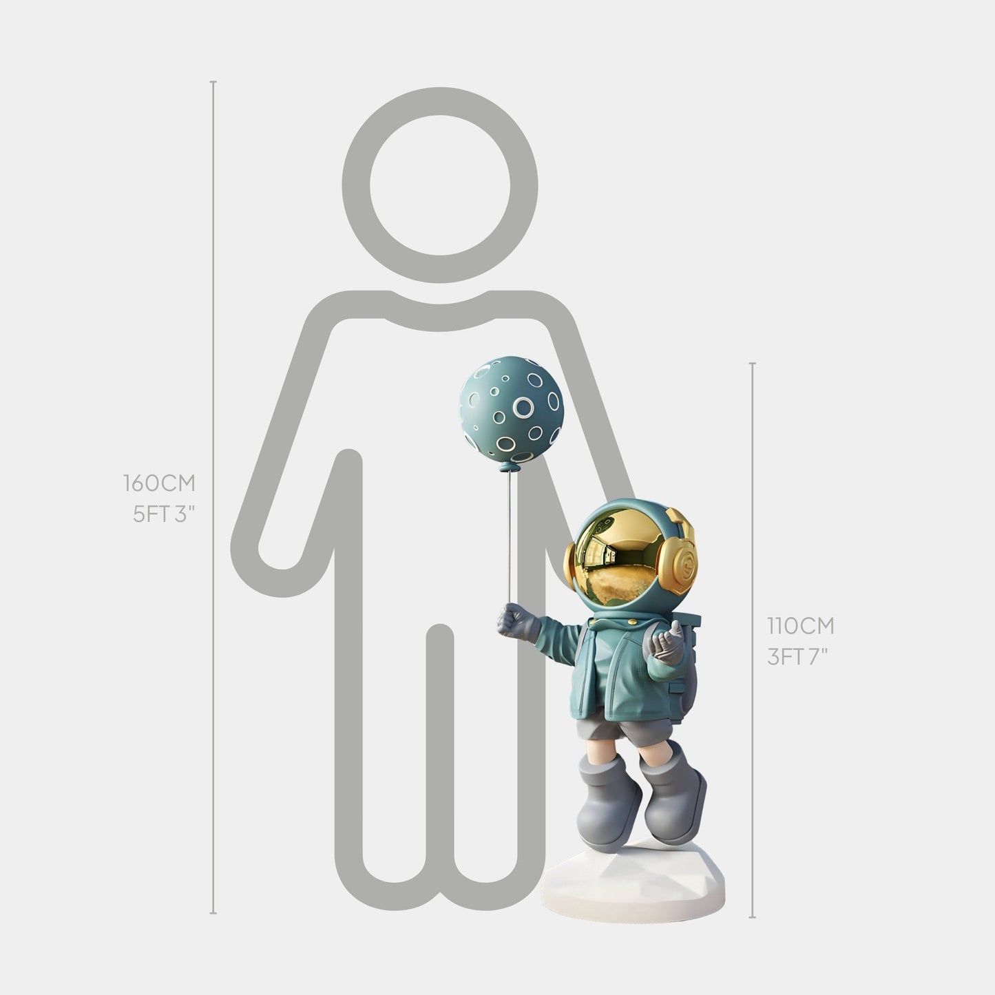 Sculpture de ballon de lune astronaute galactique bleue moyenne - 110 cm