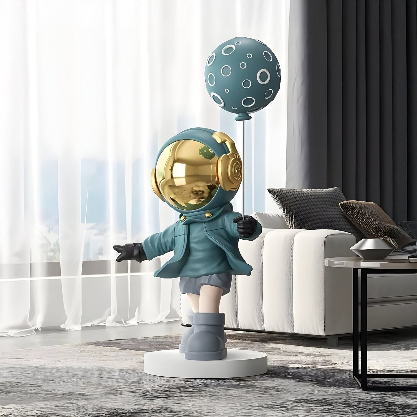 Sculpture de Ballon de Lune Astronaute Bleu Galactique Moyen - 96cm