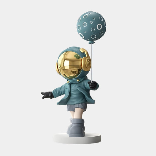 Sculpture de Ballon de Lune Astronaute Bleu Galactique Moyen - 96cm