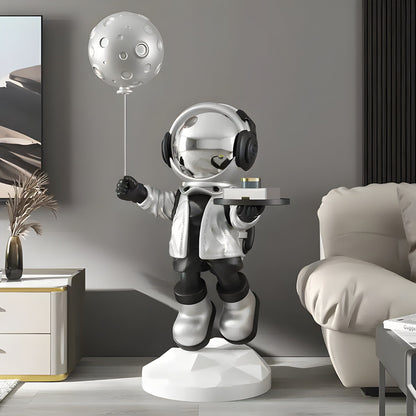 Sculpture en Ballon Astronaute Majordome Argent Lunaire Moyen - 110cm