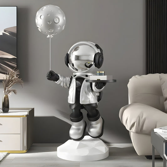 Sculpture en Ballon Astronaute Majordome Argent Lunaire Moyen - 110cm
