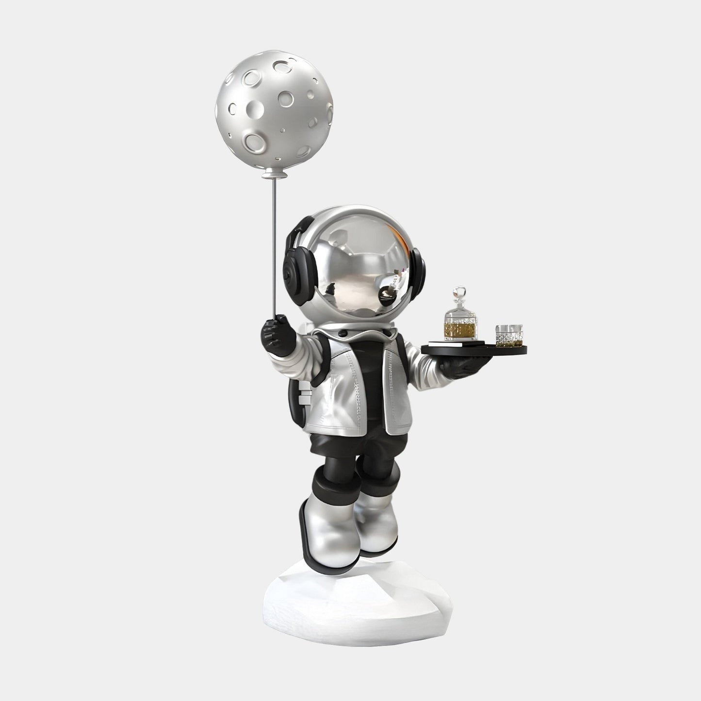 Sculpture en Ballon Astronaute Majordome en Argent Lunaire Moyen - 80cm