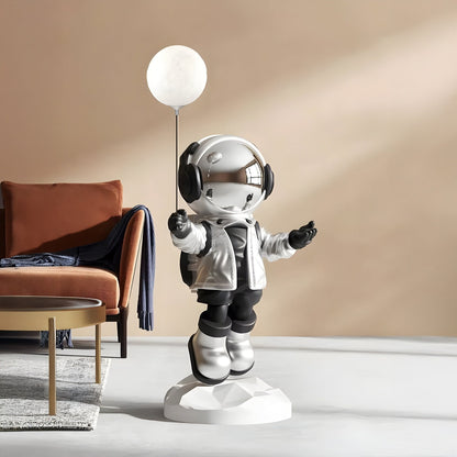 Sculpture de ballon lumineux d'astronaute en argent lunaire moyen - 110 cm