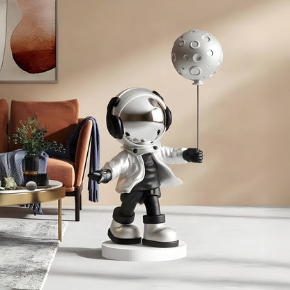 Sculpture en Ballon d'Astronaute Lunaire Argent Moyen - 96cm