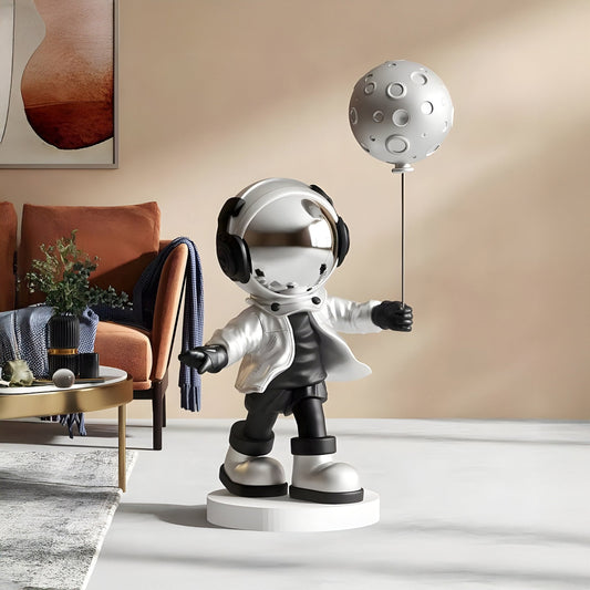 Sculpture en Ballon d'Astronaute Lunaire Argent Moyen - 96cm