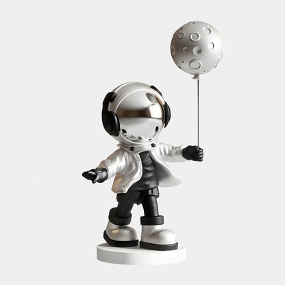 Sculpture en Ballon d'Astronaute Lunaire Argent Moyen - 96cm