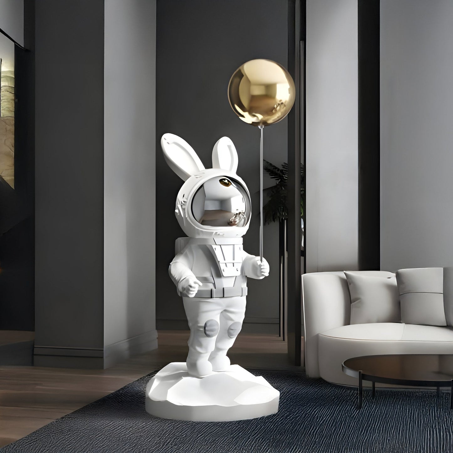 Sculpture de ballon en forme de lapin floppy astronaute blanc moyen - 106 cm