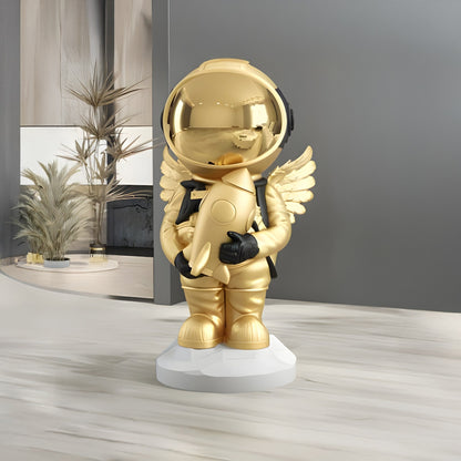Petite Sculpture de Rocket d'Ange Astronaute en Or Céleste - 75 cm