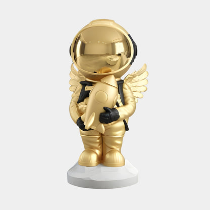Petite Sculpture de Rocket d'Ange Astronaute en Or Céleste - 75 cm