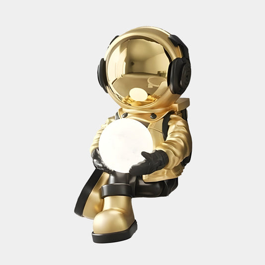Petite Sculpture Astronaute Dorée Céleste Lumineuse Assise I - 53 cm