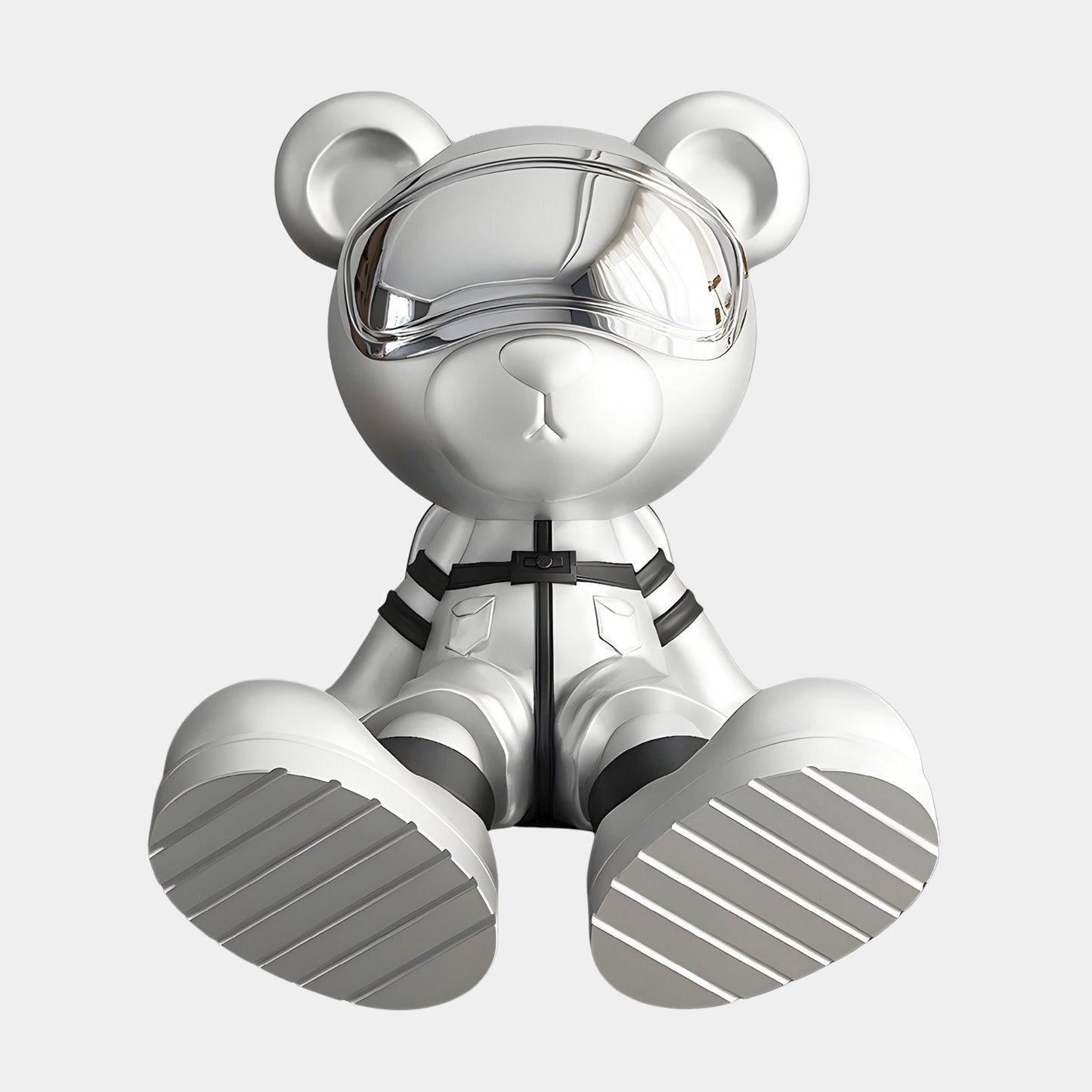 Petite sculpture d'astronaute ours en chrome cosmique - 51 cm