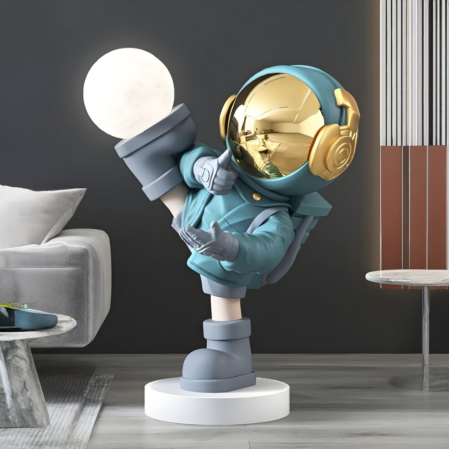 Petite Sculpture Lumineuse d'Astronaute Galactique Bleue - 70 cm