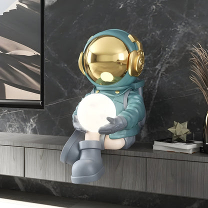 Petite Sculpture Astronaute Galactique Bleu Lumineux Assise I - 53 cm