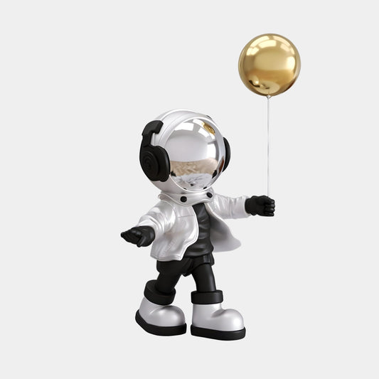 Petite Figurine Astronaute en Argent Lunaire avec Ballon - 48cm