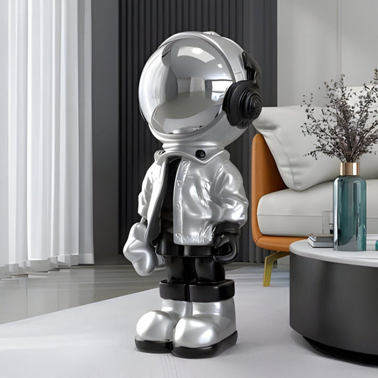 Petite Sculpture Astronaute en Argent Lunaire - 70 cm