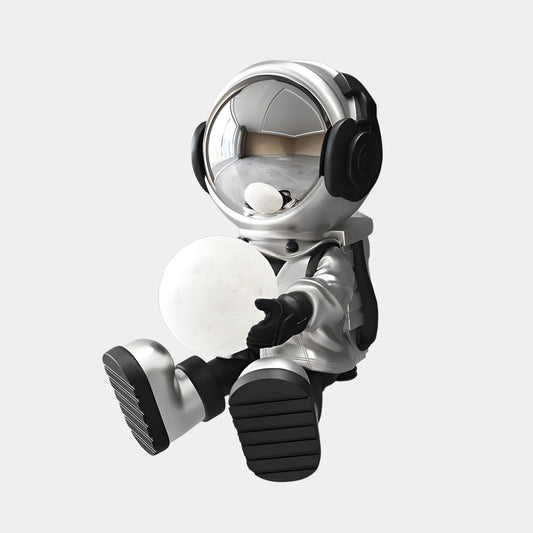 Petite sculpture d'astronaute en argent lunaire lumineux assis II - 53 cm