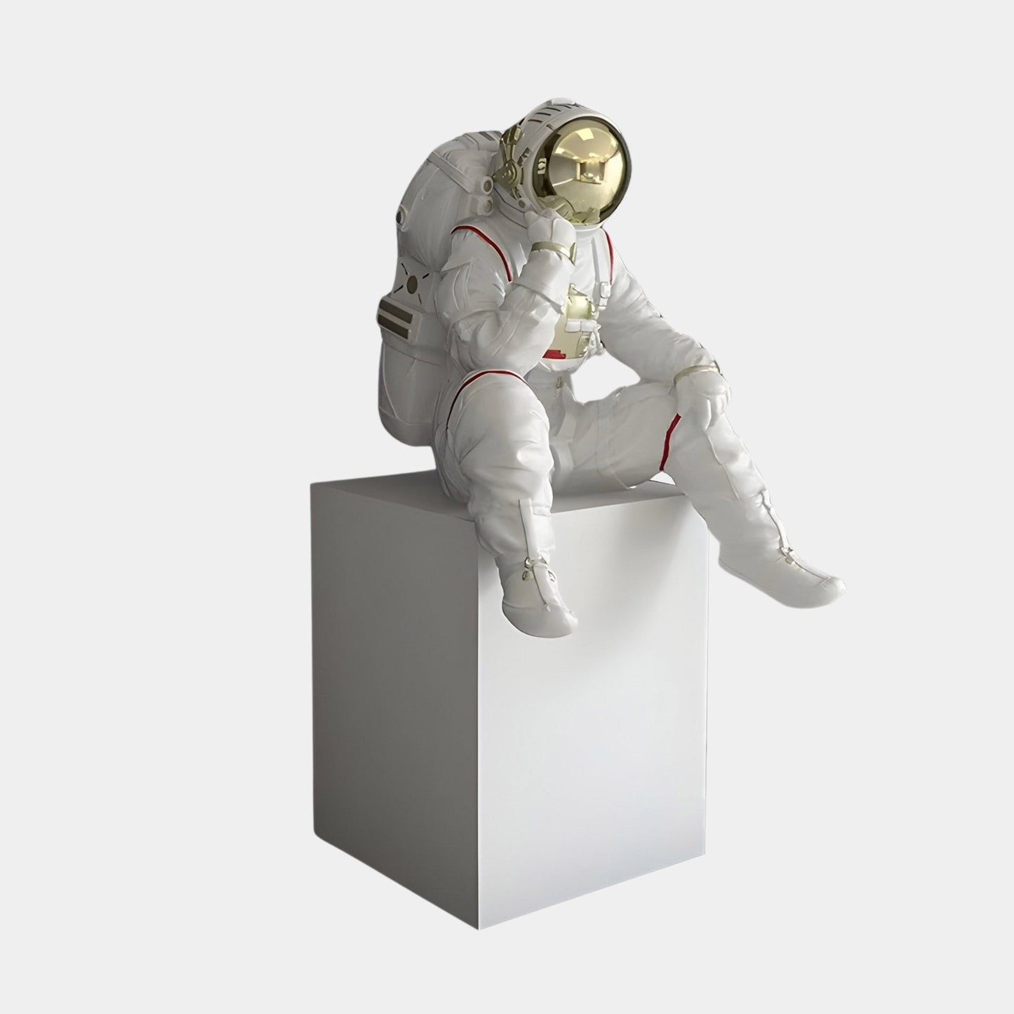 Petite sculpture penseuse astronaute Nova blanche - 65 cm