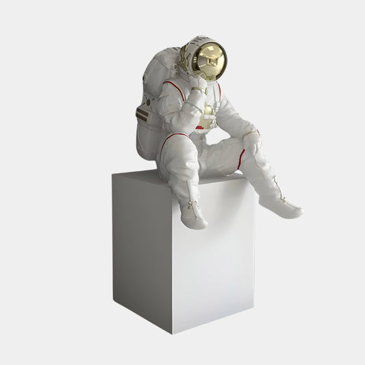 Petite sculpture penseuse astronaute Nova blanche - 65 cm