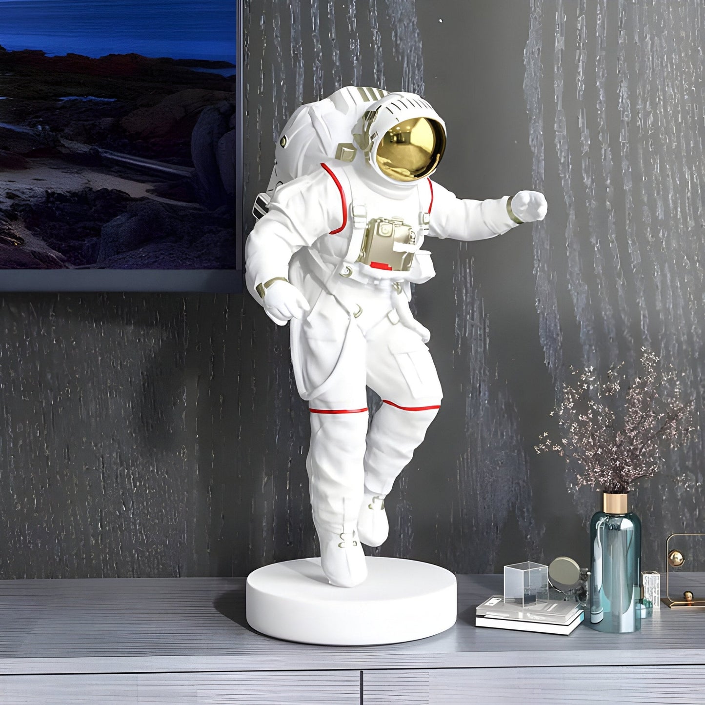 Petite sculpture d'astronaute explorateur de l'espace blanc - 63 cm