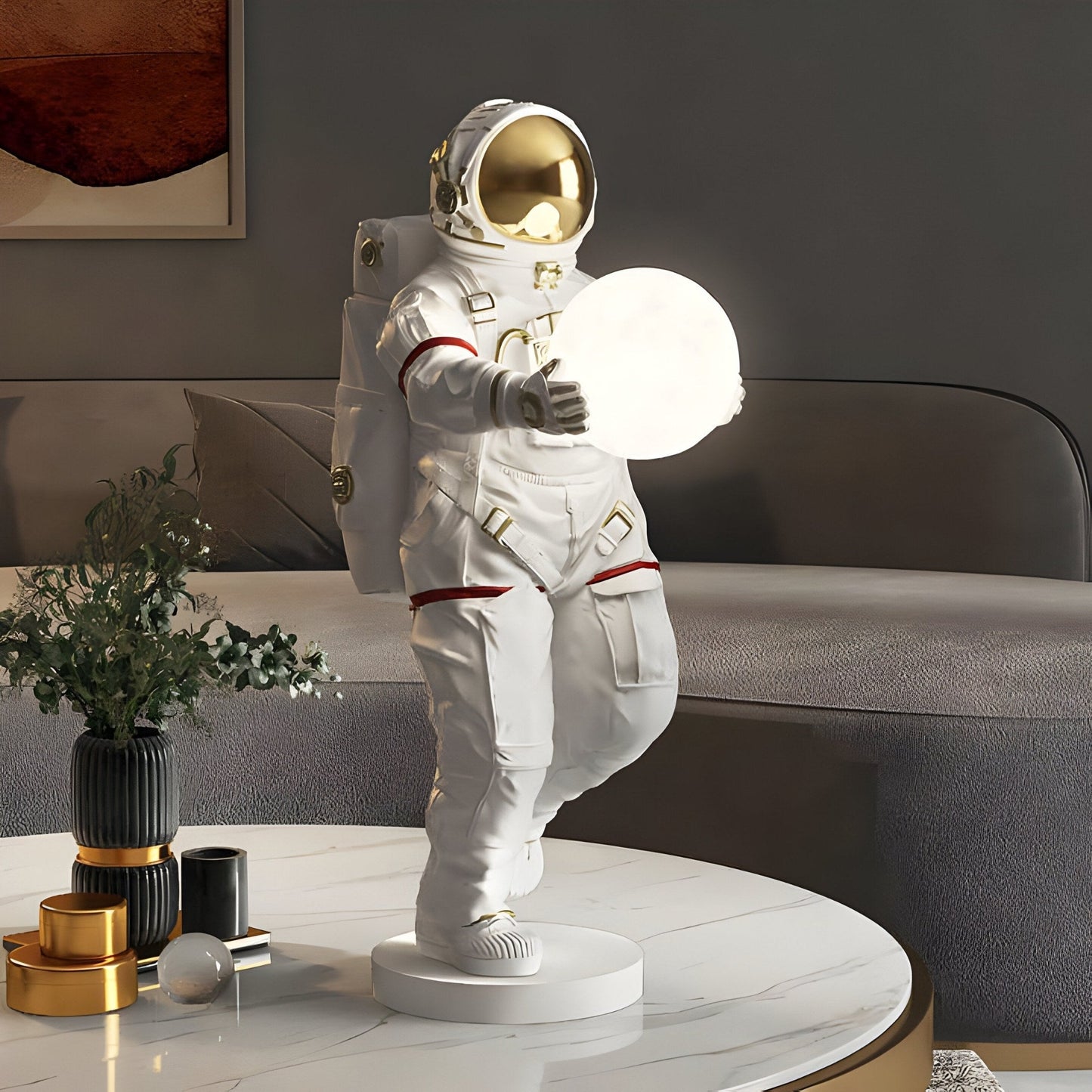 Petite Sculpture d'Orbe Lumineux d'Astronaute de l'Espace Blanc - 60cm